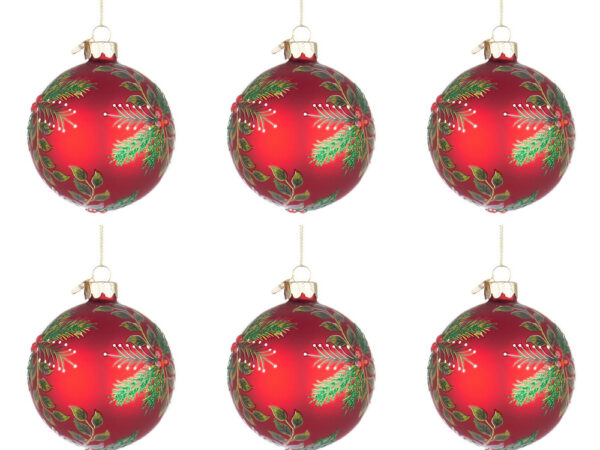 Palline di Natale in Vetro Rosse Pungitopo Swarovski Leafage
