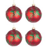 Palline di Natale in Vetro Rosse Pungitopo Swarovski Leafage 6