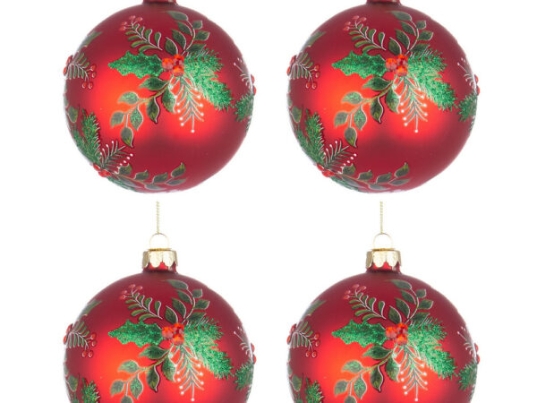 Palline di Natale in Vetro Rosse Pungitopo Swarovski Leafage 3