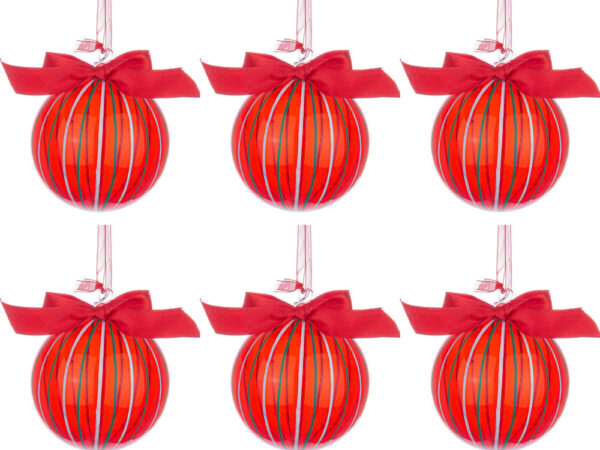 Palline di Natale in Vetro Rosse con Fiocco Stripe
