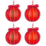 Palline di Natale in Vetro Rosse con Fiocco Stripe 6