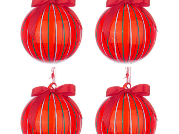 Palline di Natale in Vetro Rosse con Fiocco Stripe 3