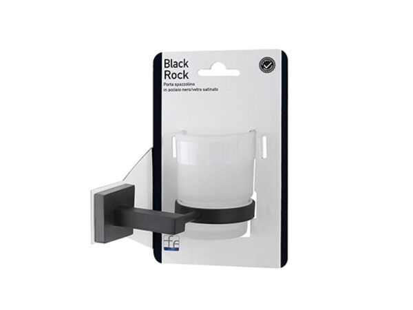 Porta Spazzolino da Bagno Nero a Parete in Vetro Black Rock 3
