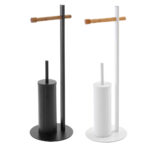 Piantana Portascopino Portarotolo in Bamboo e Acciaio Feridras 6