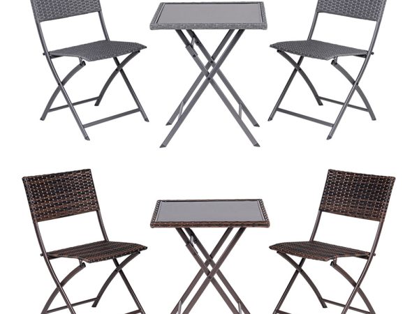 Tavolo da Giardino Pieghevole con 2 Sedie in Vetro 60×60 cm