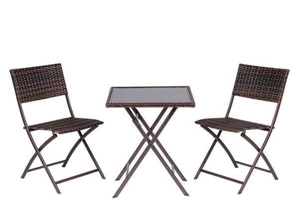 Tavolo da Giardino Pieghevole con 2 Sedie in Vetro 60×60 cm 3