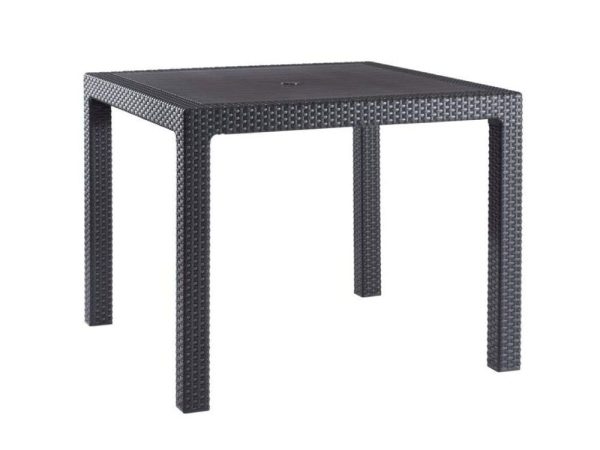 Tavolo da Giardino in Rattan Grigio con Foro Ombrellone