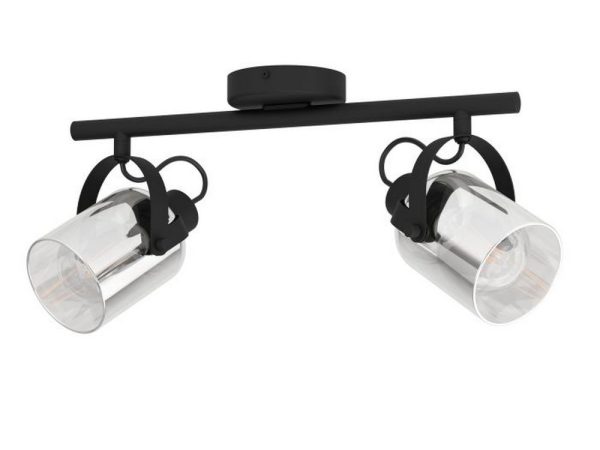 Plafoniera con 2 Faretti in Vetro Nero 40W Berregas Eglo 3