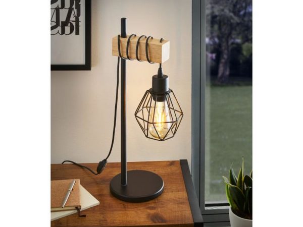 Lampada da Tavolo Legno Vintage con Paralume Townshend 5 Eglo 3