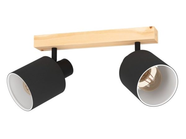 Plafonone in Legno con 2 Faretti in Tessuto Nero Batallas Eglo