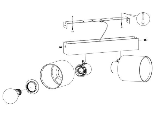 Plafonone in Legno con 2 Faretti in Tessuto Nero Batallas Eglo 3