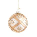 Palline di Natale in Vetro Bianche con Fiori e Diamanti Oro 10 cm 6