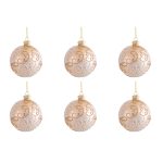 Palline di Natale in Vetro Bianche con Fiori e Diamanti Oro 10 cm 7