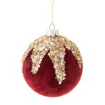 Palline di Natale in Velluto Rosso e Strass Oro 8