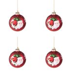 Palline con Babbo Natale e Fiocco di Neve Rosse 7