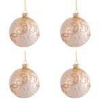 Palline di Natale in Vetro con Ricami Oro e Bianco 7