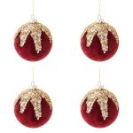 Palline di Natale in Velluto Rosso e Strass Oro 7