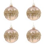 Sfere di Natale Diamond Decorazioni Oro e Perline Bianche 10 cm 6