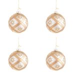 Palline di Natale in Vetro Bianche con Fiori e Diamanti Oro 10 cm 5