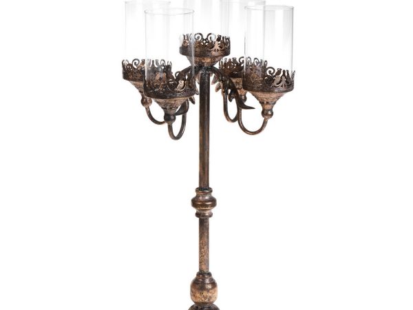 Candeliere a 5 Fuochi Anticato 72 Cm