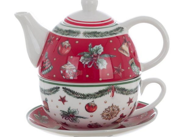 Teiera Natalizia con Tazza e Piattino Shabby Chic Blanc Mariclò