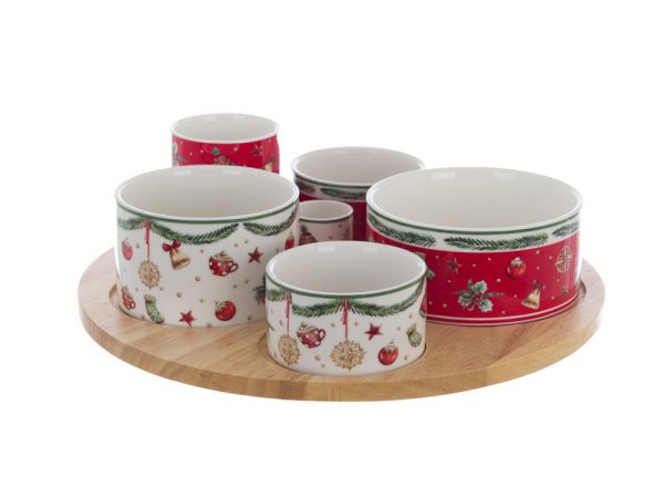 Vassoio Natalizio Girevole in Legno con 6 Ciotole Shabby Chic Blanc Mariclò