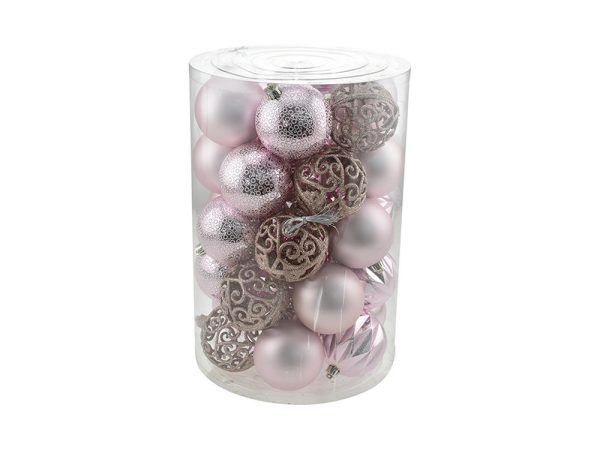 Set Palline di Natale Rosa in Box da 34 Pz 8 cm