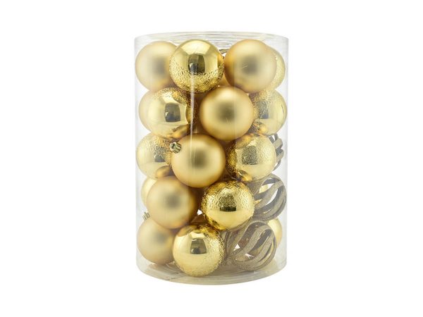 Set Palline di Natale Oro in Box da 34 Pz 8 cm