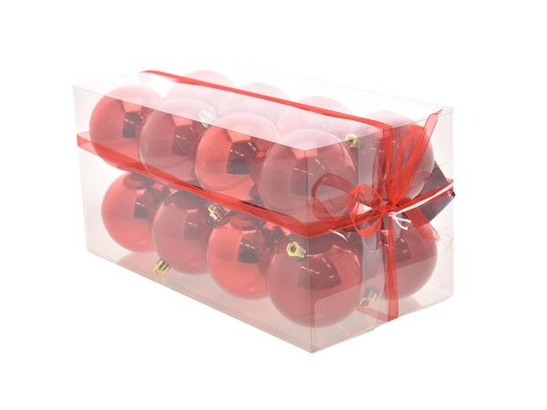 Box Palline di Natale Rosso Lucido Perlato Box 16 Sfere 8 cm