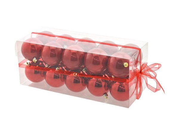 Box Palline di Natale Rosso Lucido Perlato Set 20 sfere 6 cm