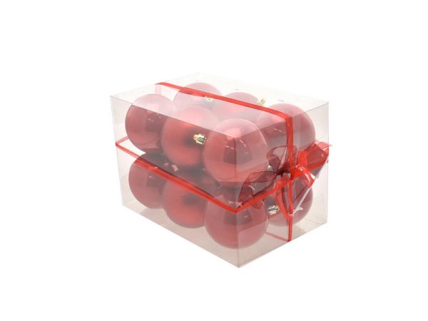 Box Palline di Natale Rosso Opaco Perlato 12 Pz 8 cm