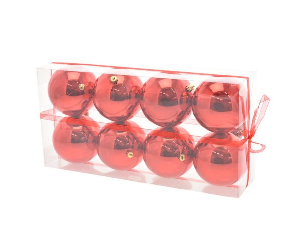 Box Palline di Natale Rosso Opaco Perlato 8 Pz 10 cm 3