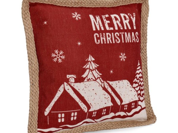 Cuscino Natalizio Rosso con Bordo Ricamato Rowan 45×45 cm