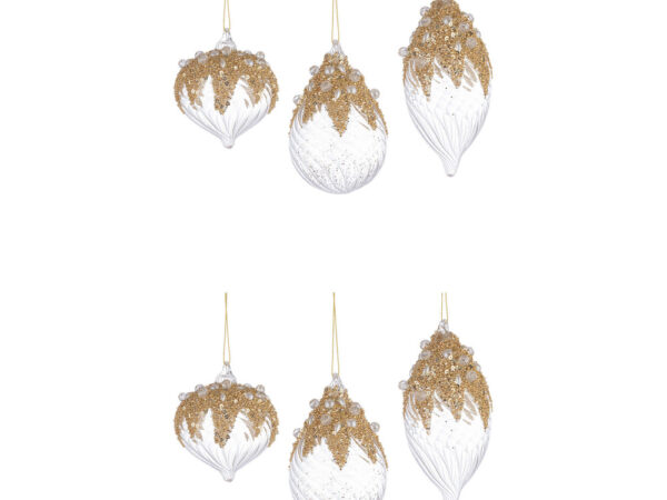 Pendagli di Natale in Vetro Trasparenti con Decorazioni Oro Beautity