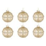 Palline di Natale in Vetro Marrone e Rametti Oro Floral 10