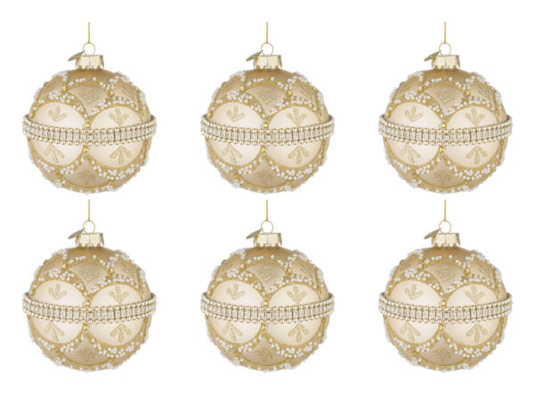 Palline di Natale in Vetro Champagne con Brillanti e Perle Beloved