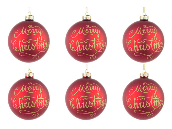 Palline di Natale in Vetro Rosse Merry Christmas