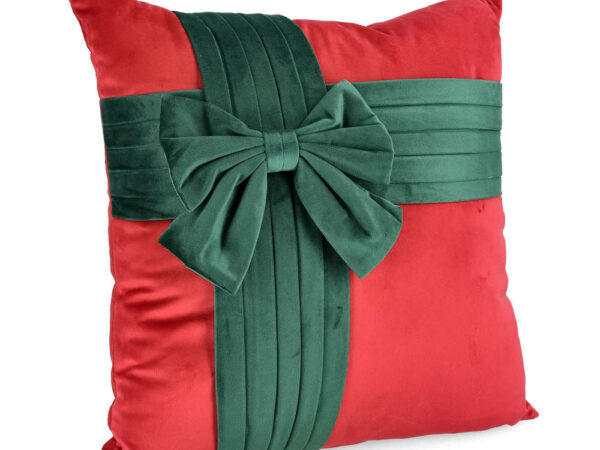 Cuscino Natalizio Rosso con Fiocco Verde 45×45 cm