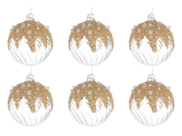 Palline di Natale in Vetro Trasparenti con Decorazioni Oro Beautity