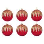 Palline di Natale in Vetro Rosse con Decorazioni Oro Firework 6