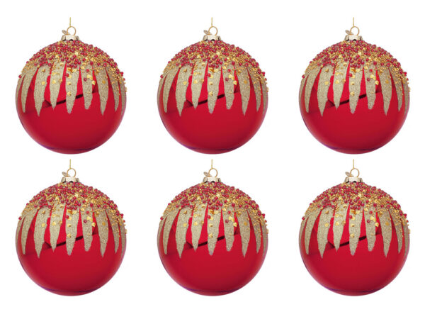 Palline di Natale in Vetro Rosse con Decorazioni Oro Firework