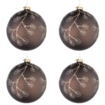 Palline di Natale in Vetro Marrone e Rametti Oro Floral 7