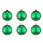 Palline di Natale in Vetro Verde con Stelle Oro Astral 5