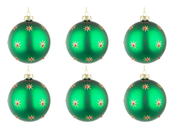 Palline di Natale in Vetro Verde con Stelle Oro Astral