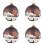 Palline di Natale in Vetro Marrone con Casette Village 6