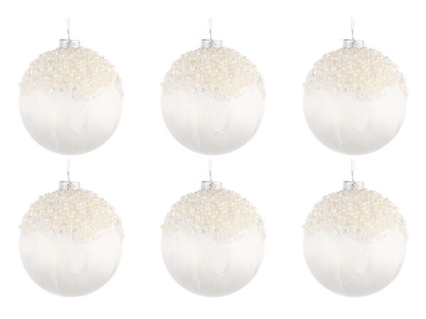 Palline di Natale in Vetro Bianco con Perline Voguish