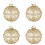 Palline di Natale in Vetro Champagne con Brillanti e Perle Beloved 6
