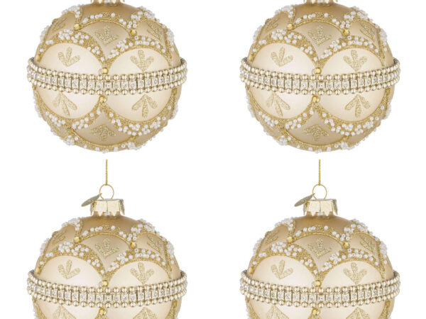 Palline di Natale in Vetro Champagne con Brillanti e Perle Beloved 3