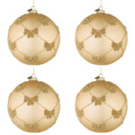Palline di Natale in Vetro Champagne con Fiocchi Oro Flock 7