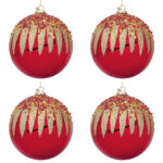 Palline di Natale in Vetro Rosse con Decorazioni Oro Firework 8